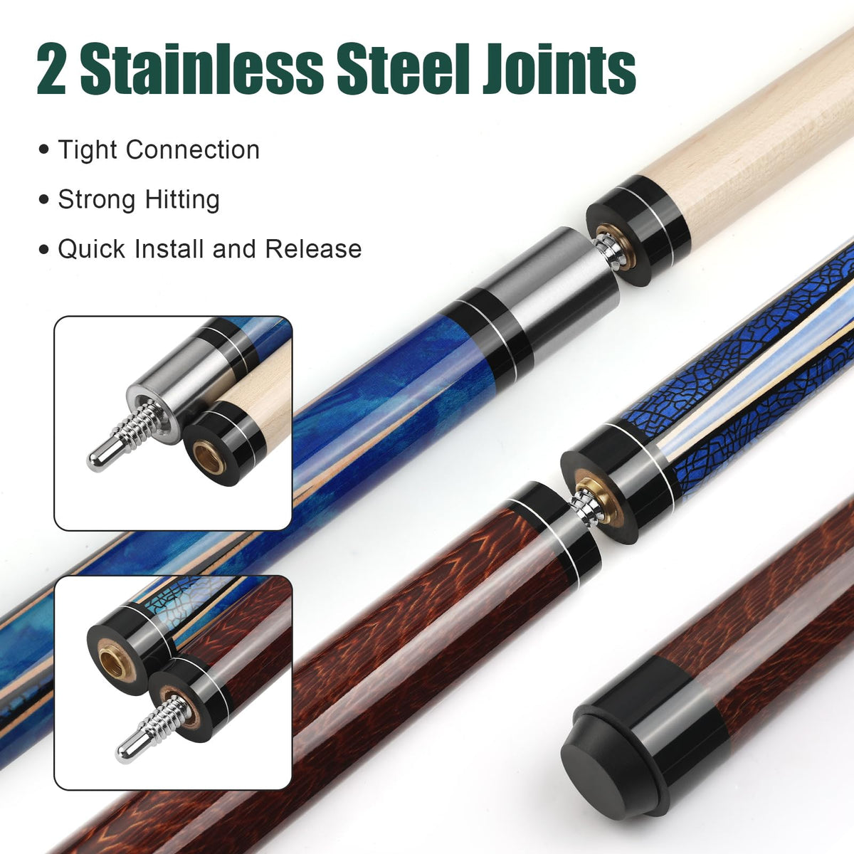 ASMPCUE Pool Cue, Heavy Hitter Jump Break Billiard Cue 20/23~25oz for Explosive Breaks and Effortless Jumps, 3in1, 14mm Bakelite Tip Canadian Maple