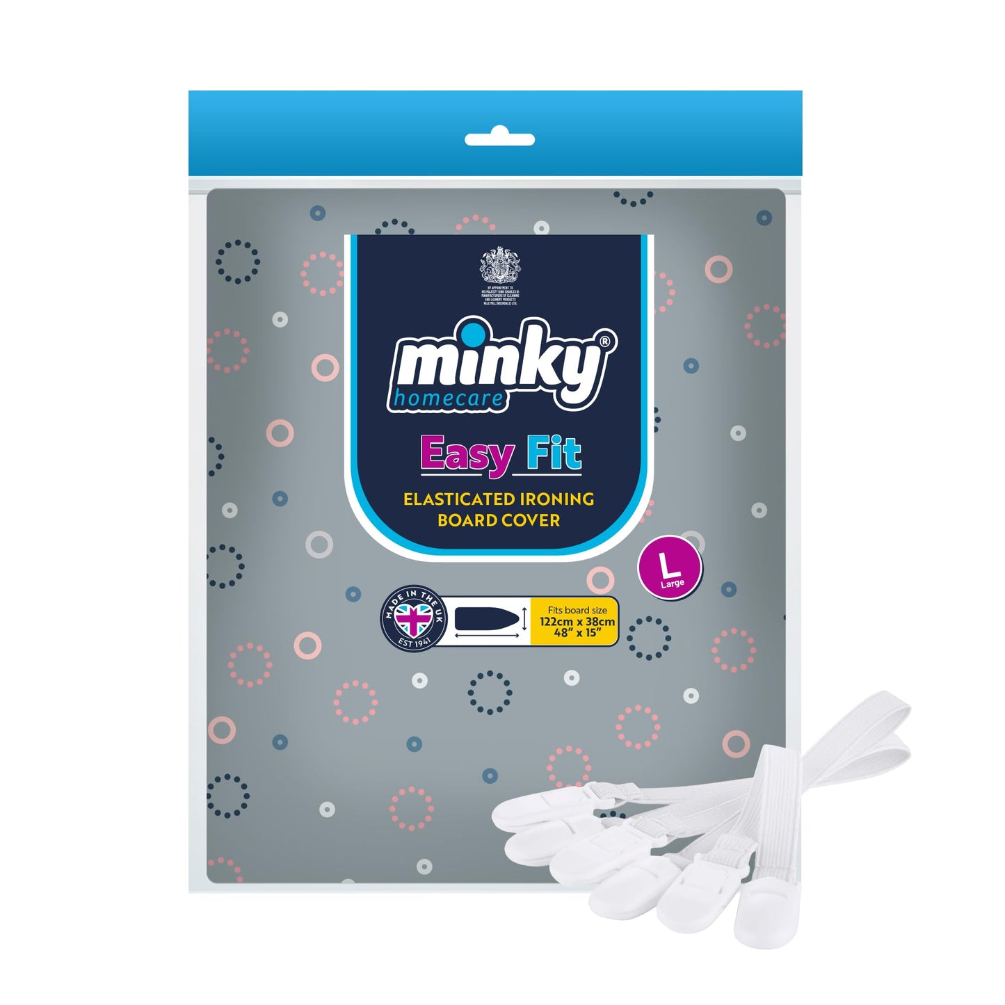 Minky Easy Fit Ironing board cover + Ironing Board Clips Bundle, 122 x 38 cm