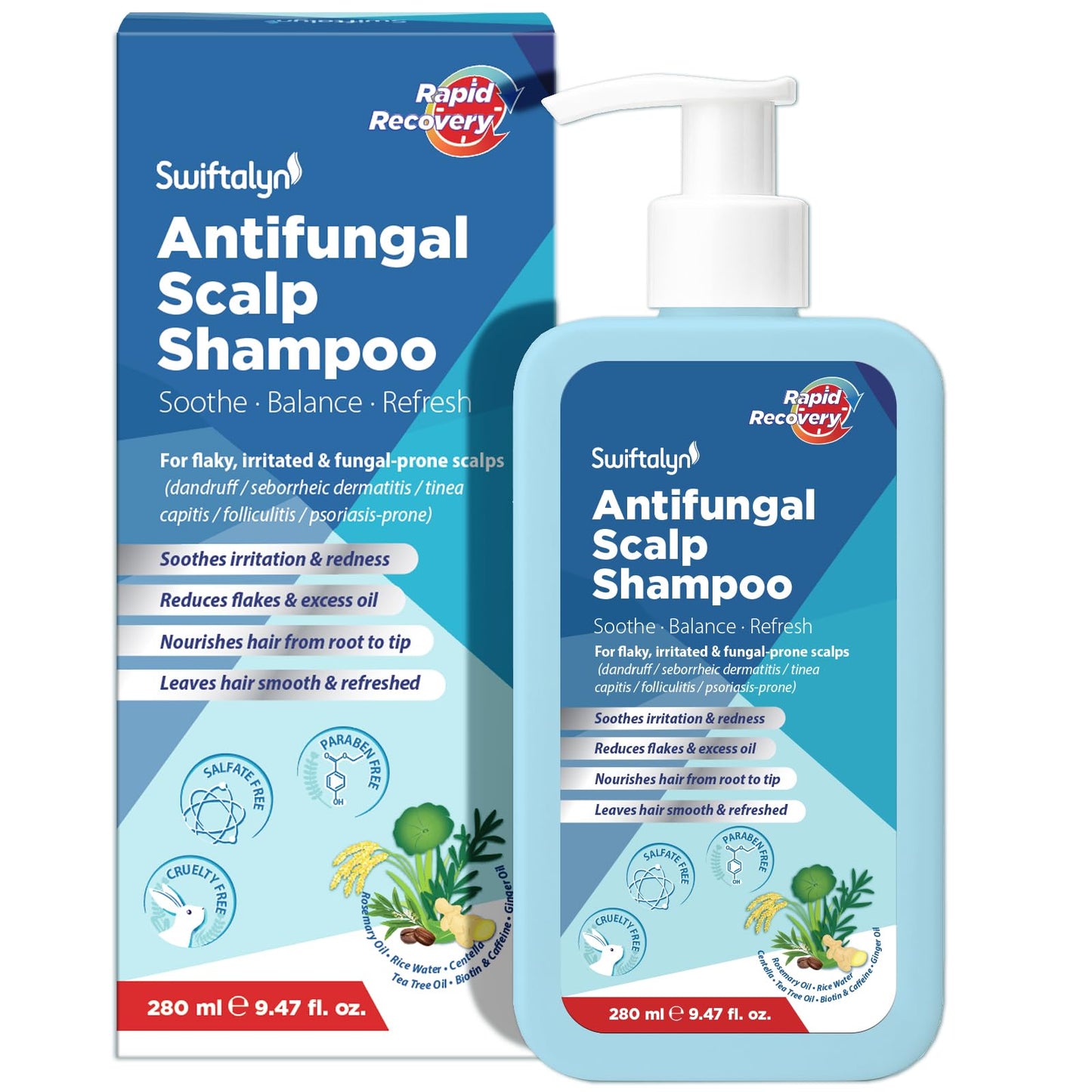 Swiftalyn Scalp Shampoo: For Scalp Prone to Dandruff with Tea Tree, Rosemary, Biotin & Caffeine ? Sulphate-Free (280 ml (Pack of 1))