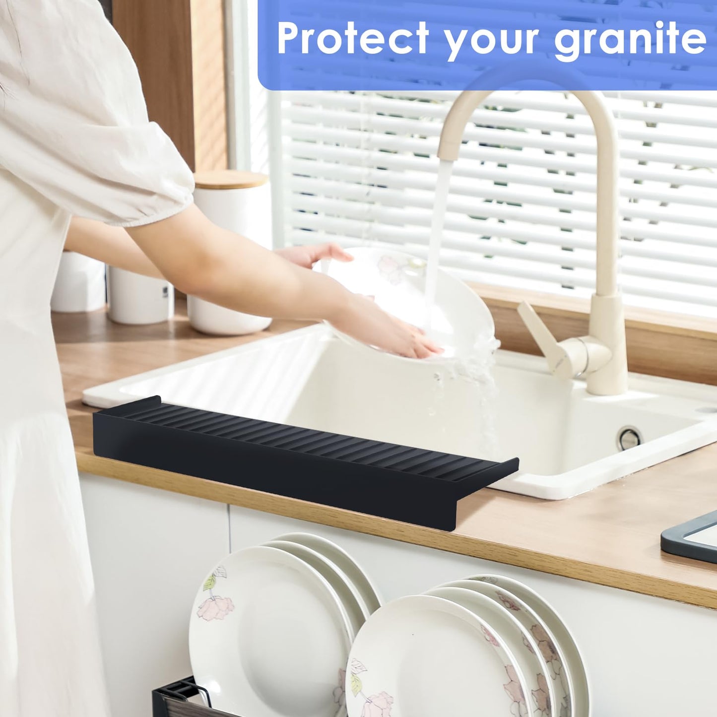 Adorila Silicone Edge Protector Splash Guards, 6" x 20" Bathtub & Kitchen Sink Edge Guard (Black)