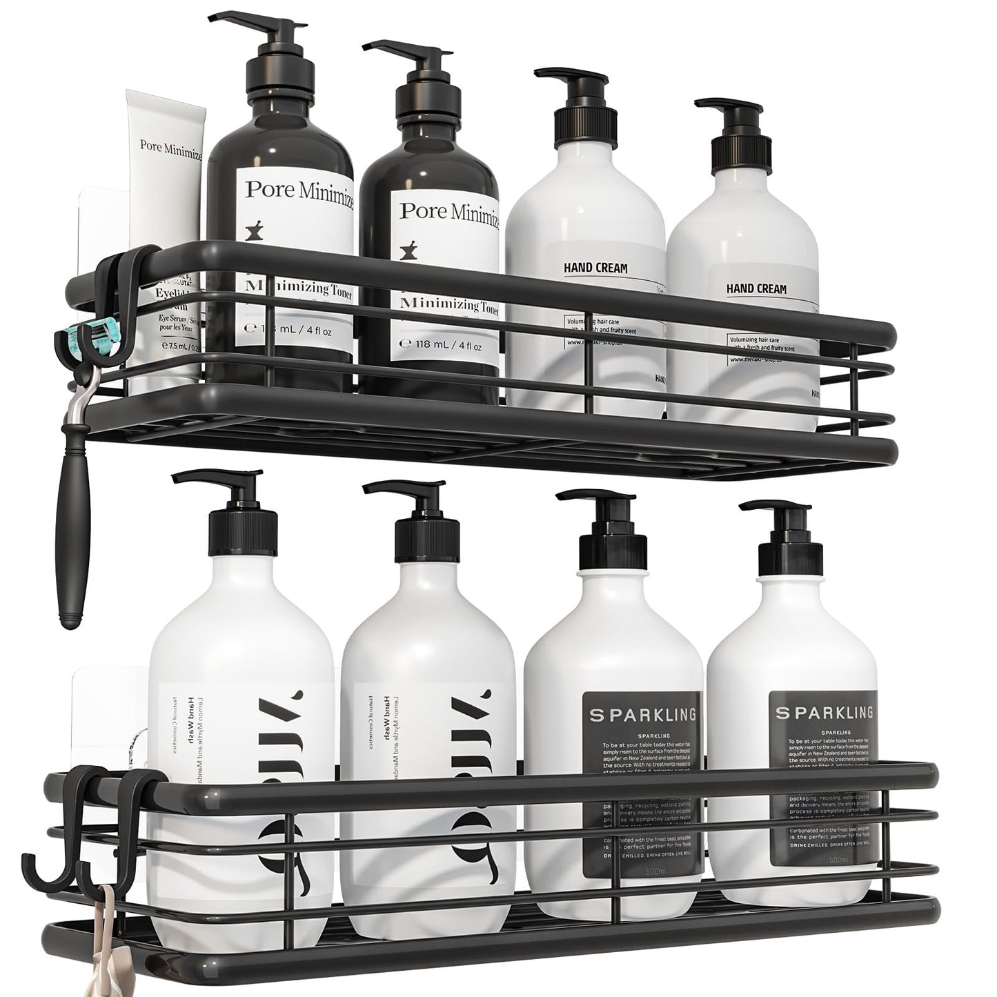 Kitsure Shower Caddy Adhesive, Space-Saving Shower Shelves, W30.0cm, Black