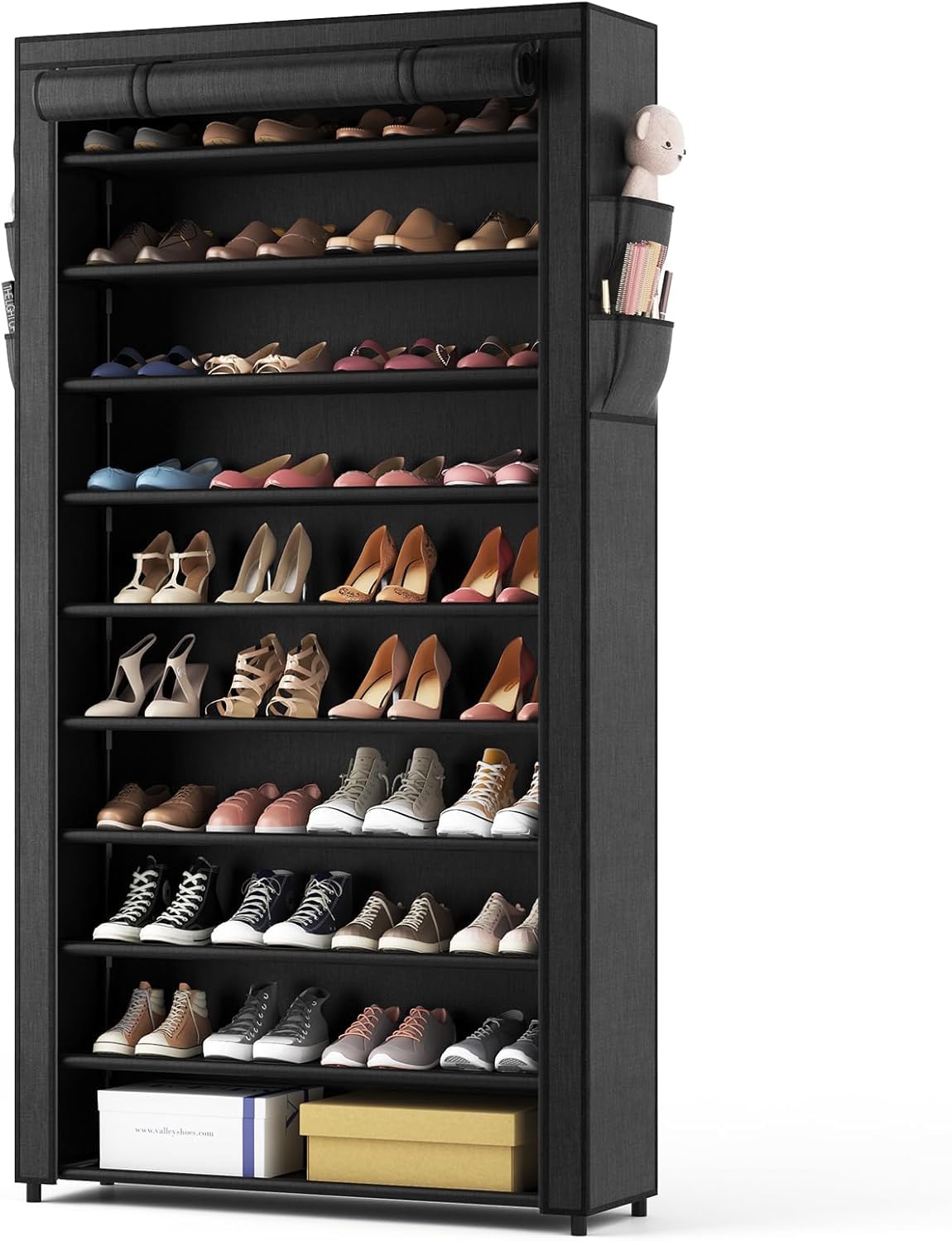 SRRSO 10 Tier Shoe Rack with Dustproof Cover, Large Capacity Shoe Storage Tall Shoe Shelves Holds 40-45 Pairs Shoes for Inside Wardrobe