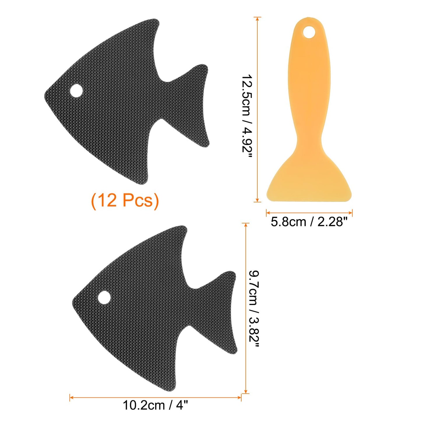 sourcing map 12pcs Non-Slip Bathtub Stickers Set 4.02" Fish Shower Floor Sticker PEVA Anti-Slip Adhesive Appliques with Scraper for Bathroom Kitchen