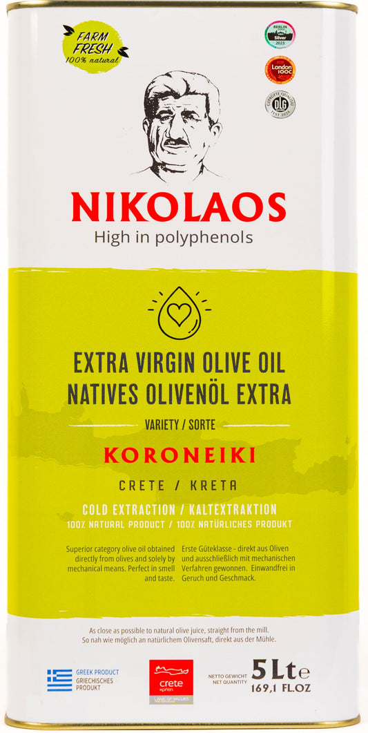 Olive Oil 5L from Crete, Greece "NIKOLAOS" ? Premium Quality, Extra Virgin, Cold-Pressed, Rich in Polyphenols, Low Acidity. New Harvest: Dec. 2024 ?