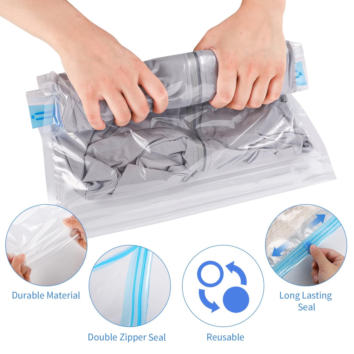 12 Pack Roll Up Compression Bags, Medium 35 x 50 cm, Reusable