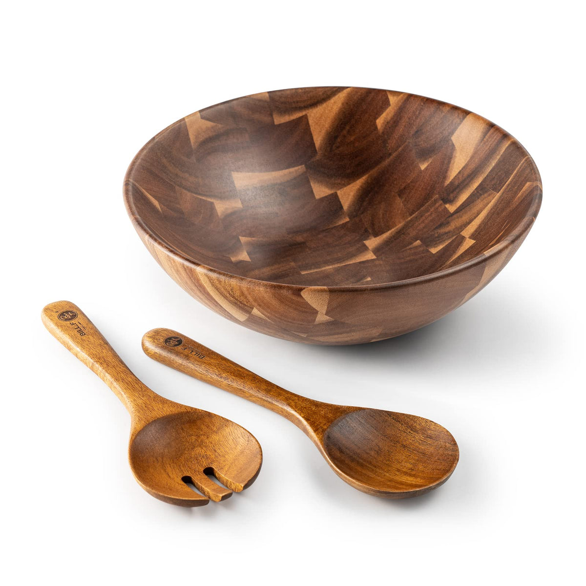 BF BILL.F SINCE 1983 Wooden Salad Bowl 30cm, Acacia Wood Salad Bowls Set, Large Salad Serving Bowl for Fruits Mixing Bowl with Servers-3-Piece Large