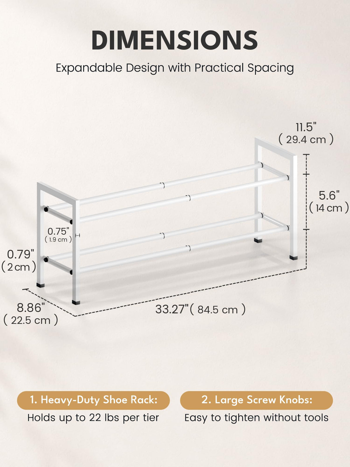 Bumusty 2 Tier Expandable Shoe Rack, White