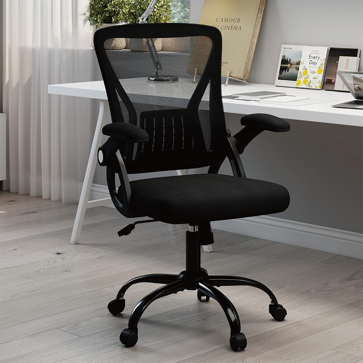 Flysky Ergonomic Mesh Office Chair, Adjustable Armrests, Black