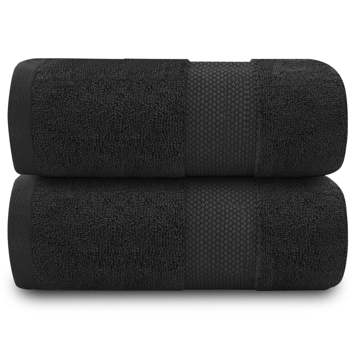 GC GAVENO CAVAILIA Fade Resistant Bathroom Towels Set, 700 GSM Premium Quality Extra Absorbent 100% Cotton Bath Towel, Black, 2PK Bath Sheet, 555889
