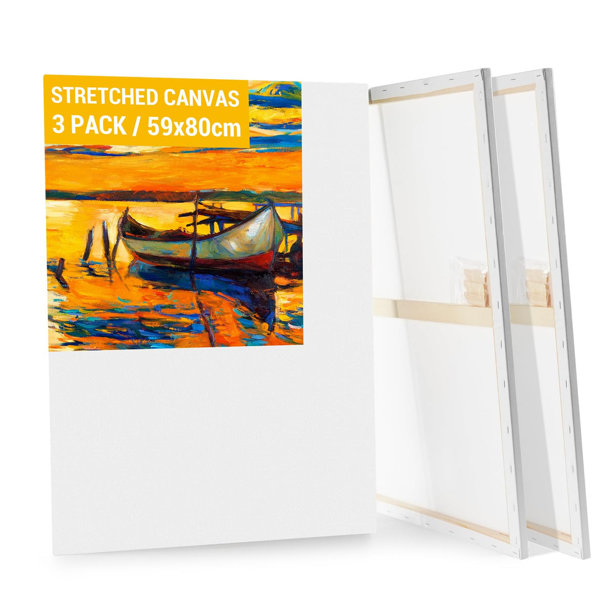 Koncci 3-Pack Canvas for Painting, 59x80cm Blank Large Canvas, Acid-Free Cotton 280GSM Triple Primed A1 Painting Canvases for Acrylic, Oil Paint & Wet