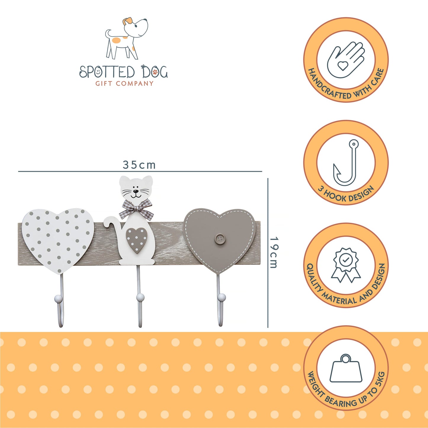 SPOTTED DOG GIFT COMPANY Coat Hooks Wall Mounted Coat Rack, Decorative Wooden 3 Hook Wall Hanger for Clothes Keys