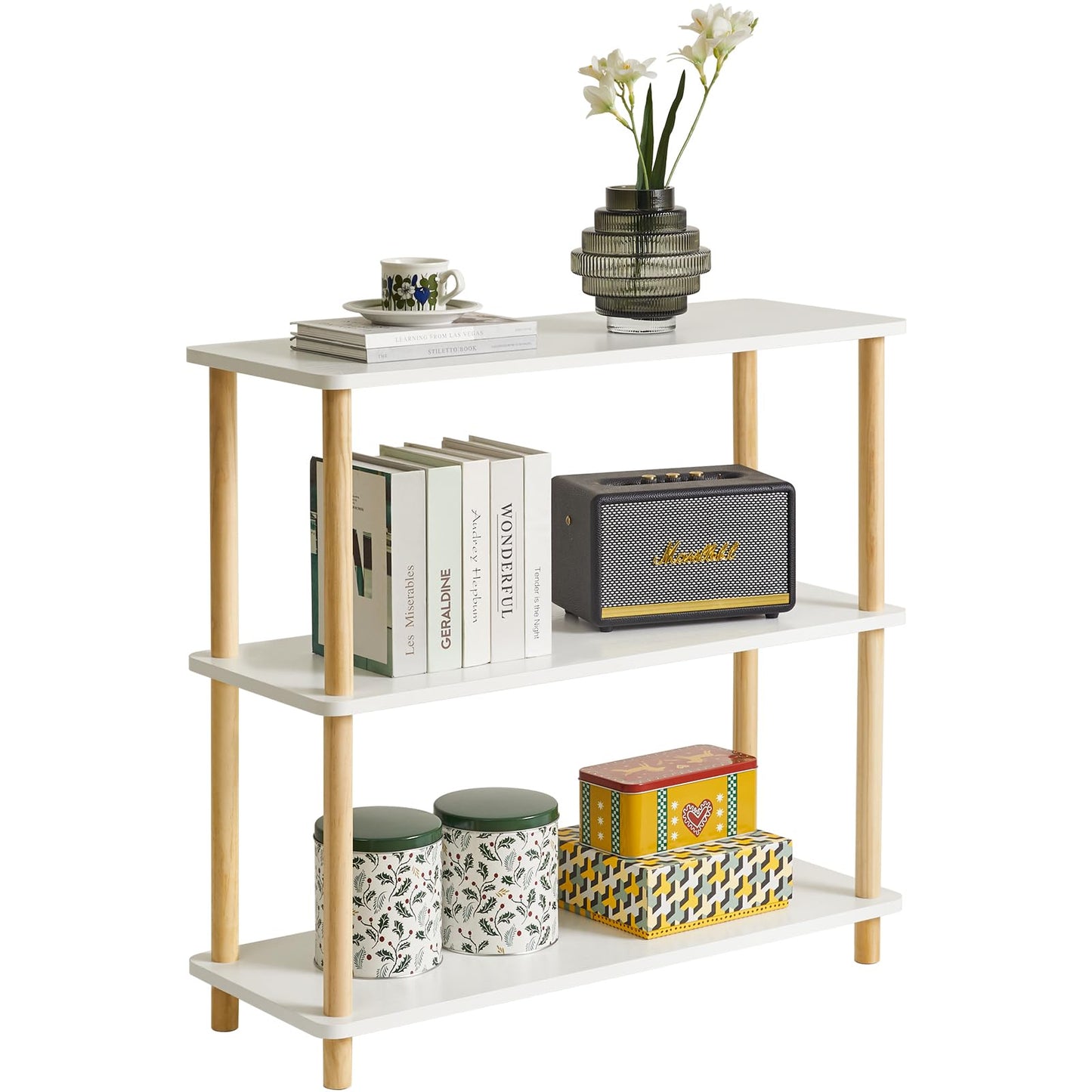 IBUYKE 3-Tier Wood Open Bookcase,Bookshelf Storage Organizer,White WBC003W