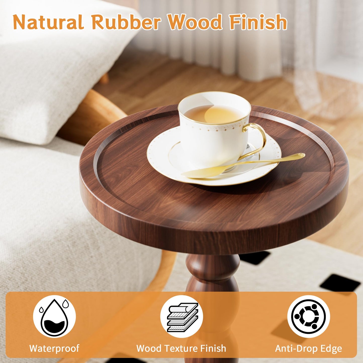 Caossuixin Wooden Round Side Table, Round Bar Table, Small End Table-Walnut