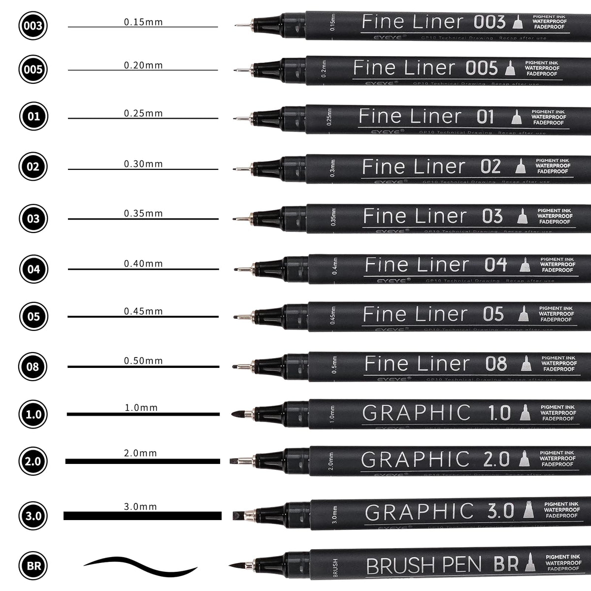 EYEYE Micro Fineliner Pens, Black Drawing Art Pens,12 Archival Pen Waterproof Ink Set Artist Supplies Archival Inking Markers Sketch Outline Pen,