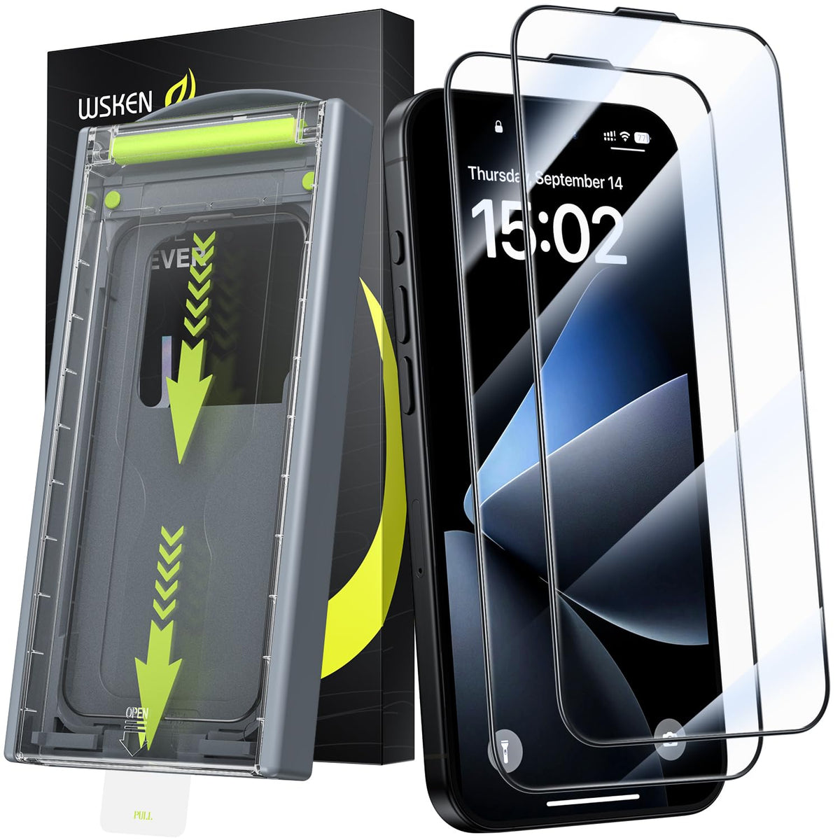WSKEN for iPhone 17/iPhone 16 Pro Screen Protector - [Top 9H+ Tempered Glass][Auto Dust-Remove][Zero Bubble] Full Coverage HD Military Grade 10X