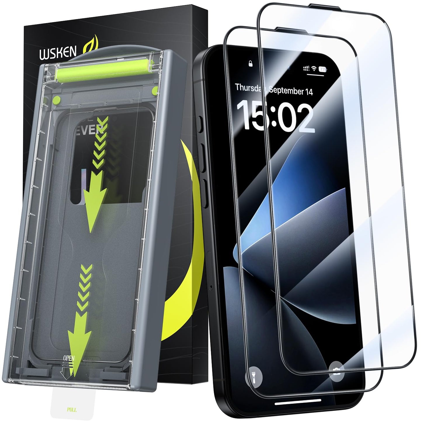 WSKEN for iPhone 16 Pro Max Screen Protector - [Top 9H+ Tempered Glass][Auto Dust-Remove][Zero Bubble] Full Coverage HD Military Grade 10X