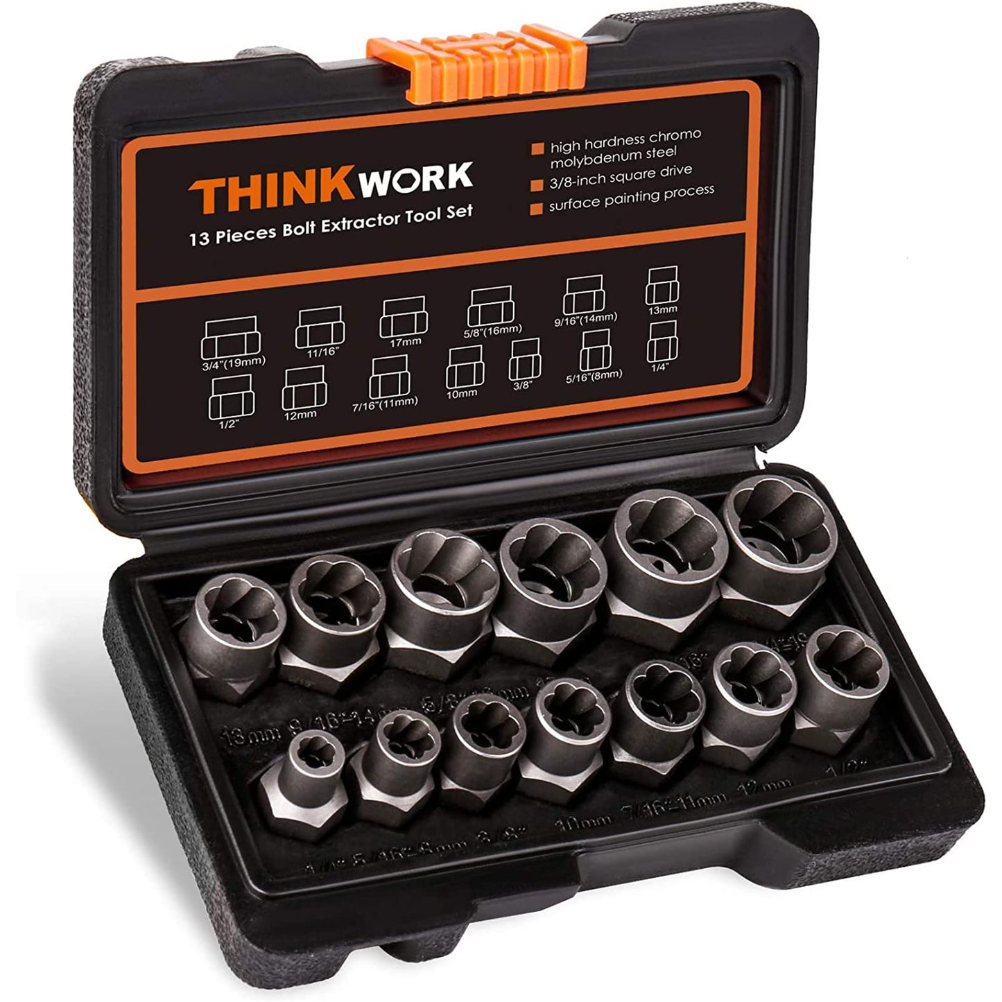 THINKWORK Impact Bolt Extractor Set, 13-Piece Bolt & Nut Remover Set, Stripped Bolt Extractor Socket Set, Bolt Extractor Tool Set for Removing