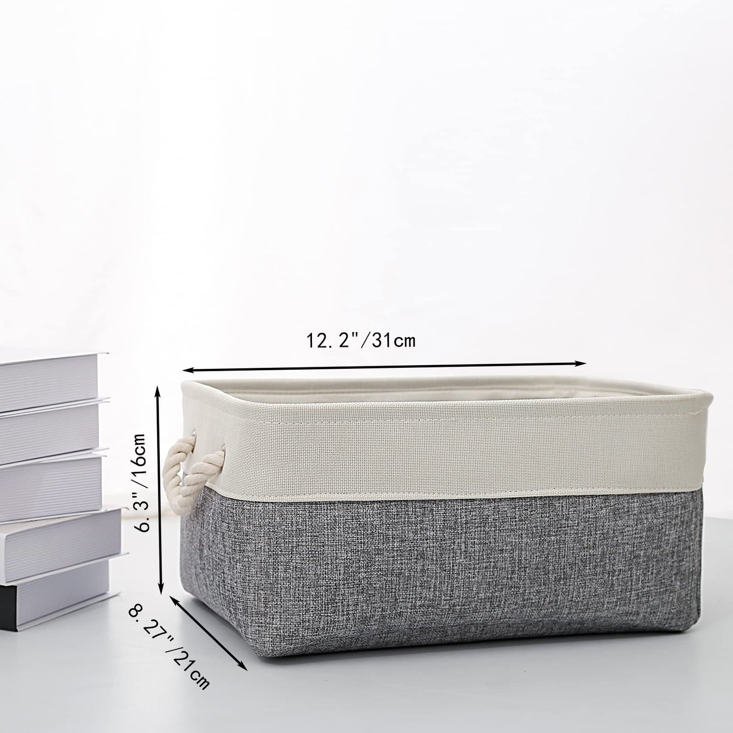 CREADARD Small Storage Box with Cotton Handles, Fabric Foldable Linen Canvas Wardrobe Storage Baskets for Living Room, Laundry Room