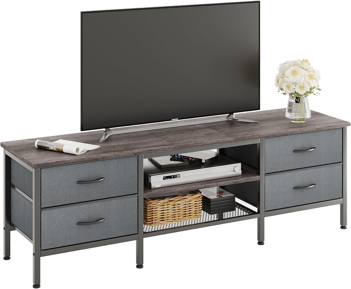 CAIYUN TV Stand with Storage, TV Table 63 Inch with Drawers for 65 70 Inch TV, TV Console Table, TV Bench for Living Room, Bedroom(Grey,63 Inch)