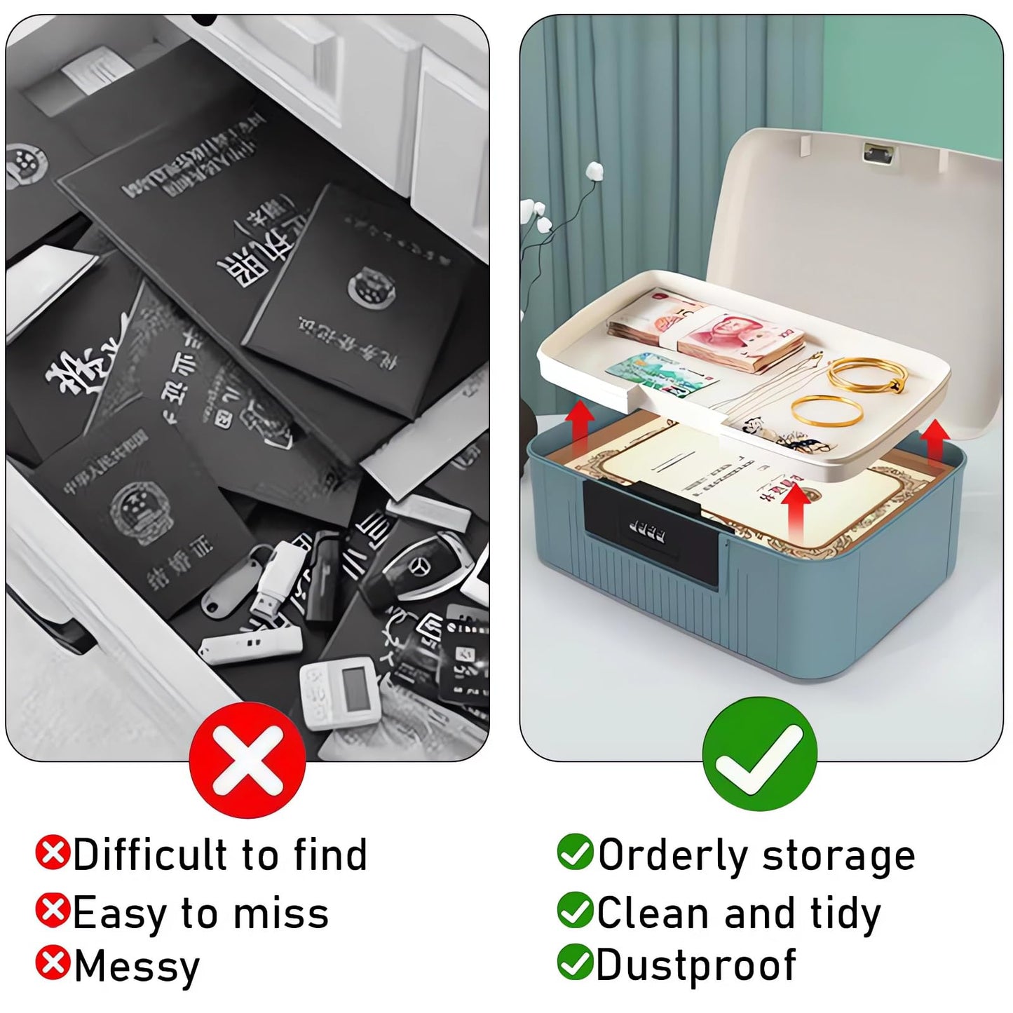 Chiziyixin 2 Layer Medicine Storage Box,Medication Lock Box with 4 Digital Code,Portable Handle,Removable Tray,Lockable Medical Storage Organiser for