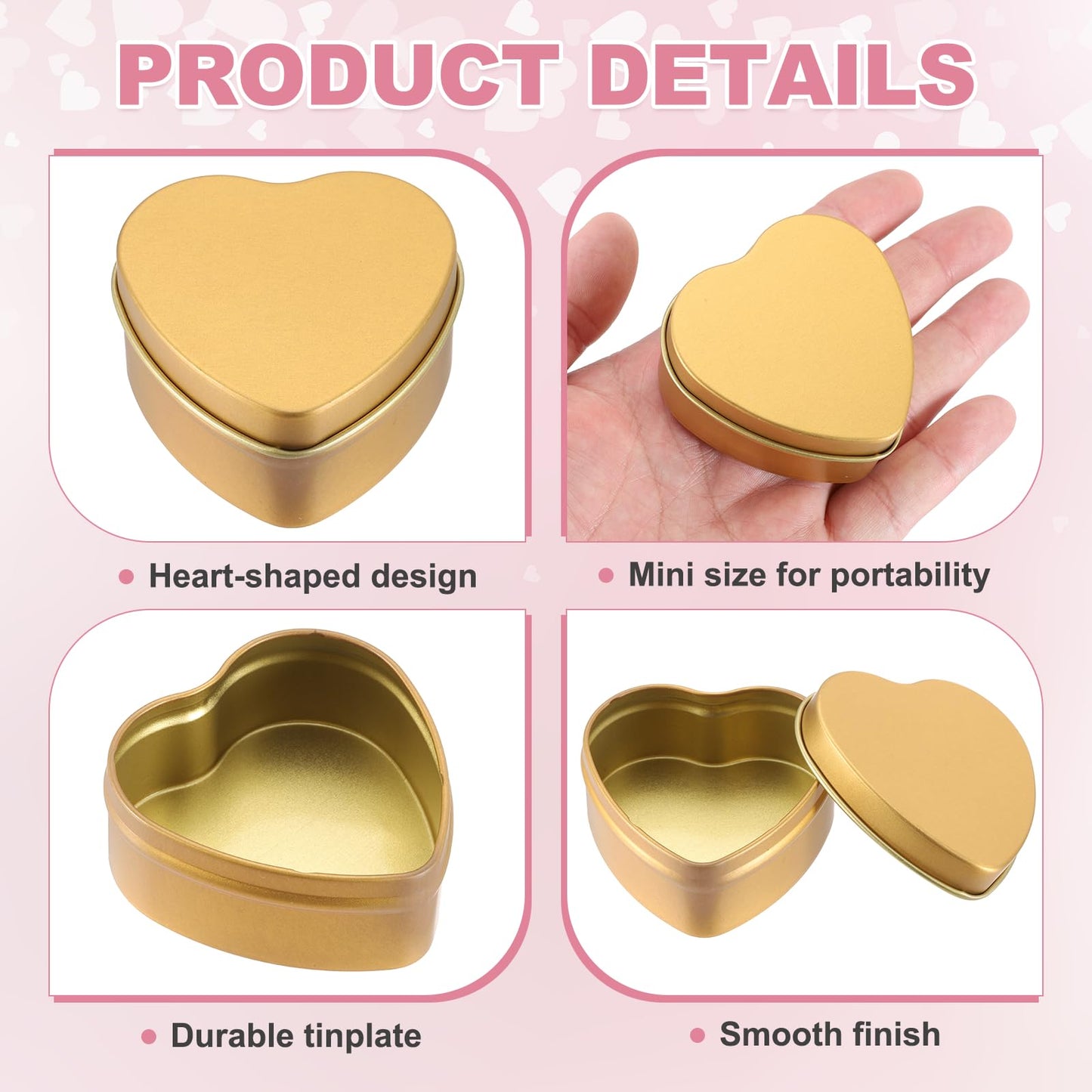 sourcing map 4Pack Metal Tin Box, 2.4x2.3x1.1 Heart Empty Tinplate Containers with Lids