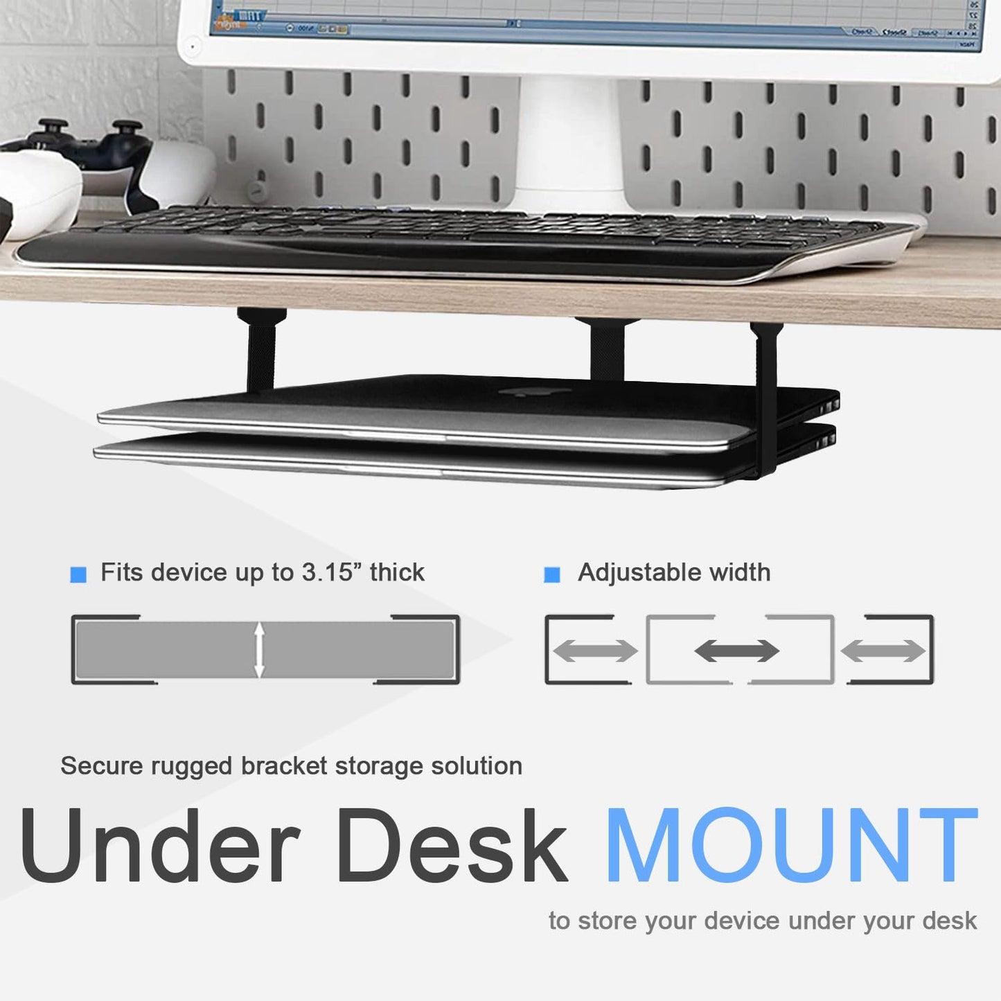 JEMACHE Metal Under Table Desk Holder for Laptop, Xbox Series S, Xbox One S/X, PS4 Slim/Pro, Desktop Mini PC