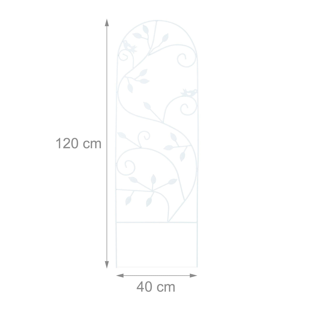 Relaxdays Bird Trellis, Metal Garden Lattice, Climbing Aid for Plants, 120 x 40 cm, Vine Design, White