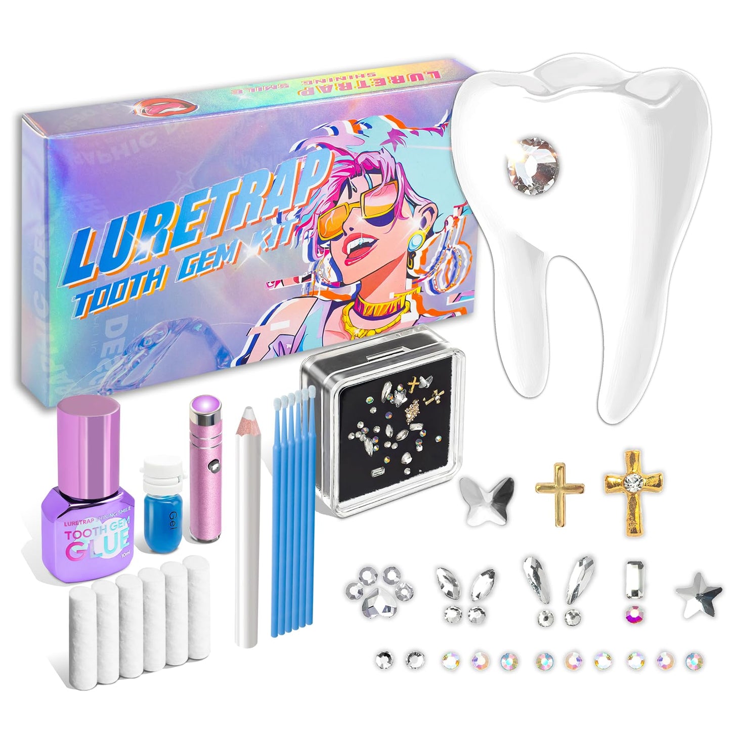Luretrap DIY Tooth gem kit with GIue,30 Pieces Crystals,Crystal GIue Jewelry Starter kit