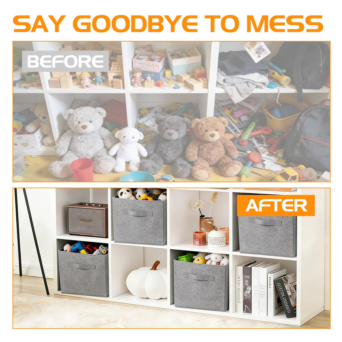 Resszo Cube Storage Boxes Set of 4, 27x27 Cubes with Handles