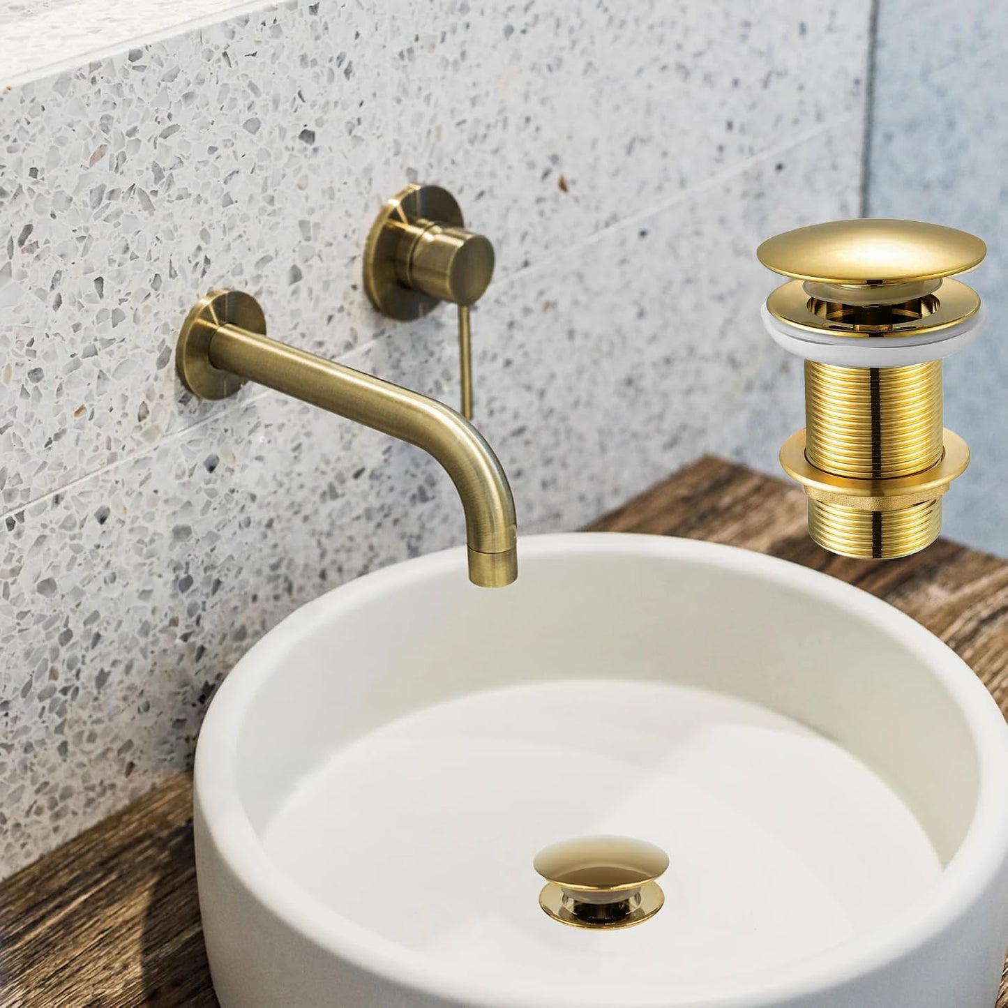 Xcel Home Gold Unslotted Basin Waste, Mushroom Dome, Pop Up, Brass, Polished, Replacement Bathroom Sink Plug