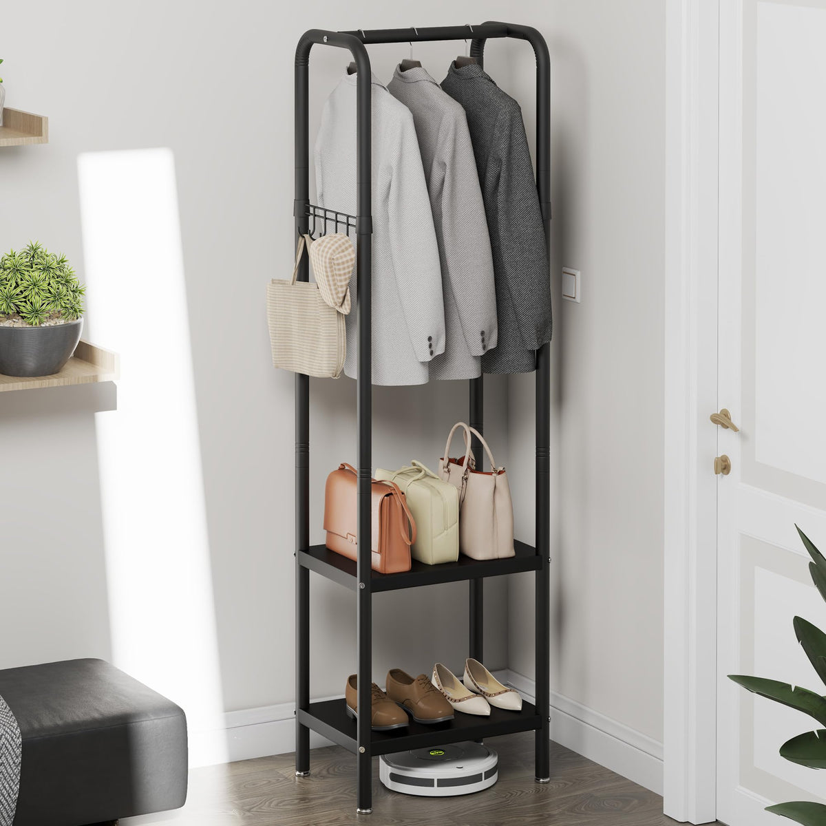 ZHYOCOGY Metal Coat Stand, Small Coat Rack with Shelf and Hook