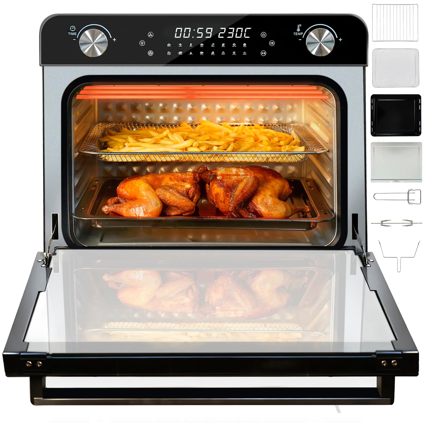 Myssdaw 36L Air Fryer Ovens Large With Rotisserie and Grill 16 in 1 Multi Function XXL Countertop Convection Oven LED Smart Panel 7 Accessories Set