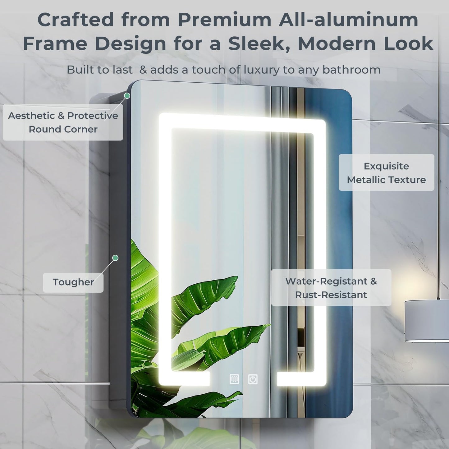 LNZHAO Bathroom Mirror Cabinets with Led Lights, Aluminum Alloy