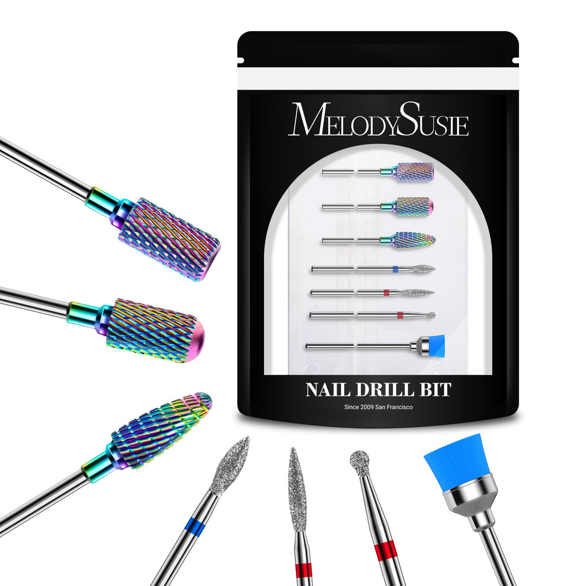 MELODYSUSIE Nail Drill Bits Set Carbide Less Dust Professional 3/32 Inches Nail Bits Filing Acrylic Nails Gel Nails Down Removing Cuticle Tools for