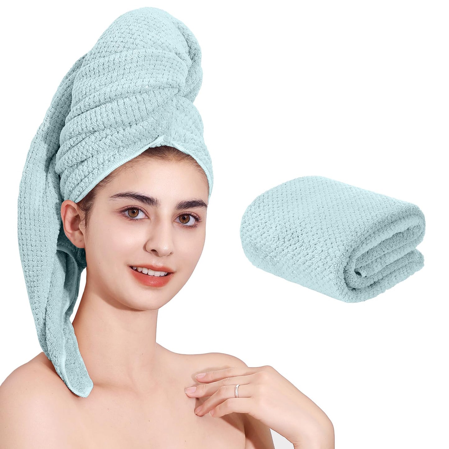 Laojbaba Microfiber Hair Towel Quick Dry Hair Drying Towel Blue 20x40 inches