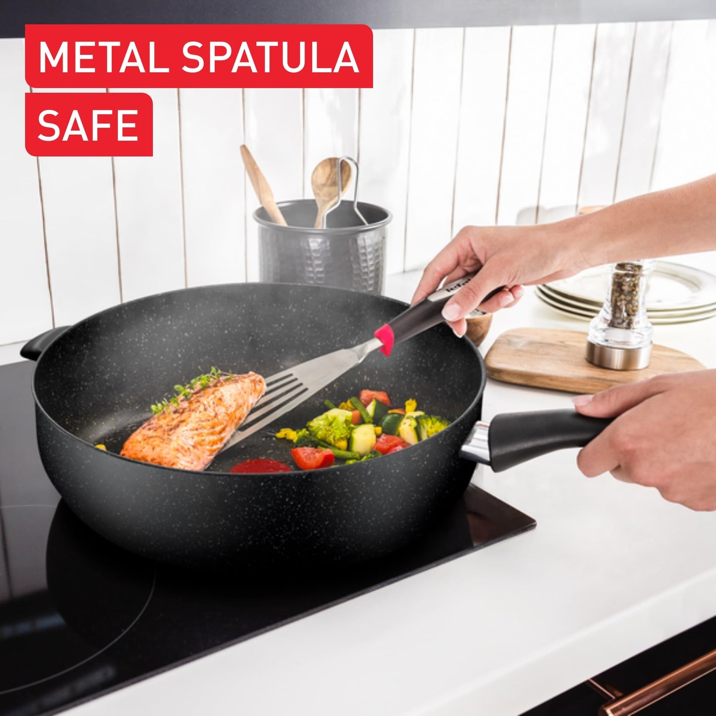 Tefal Titanium Stone Sautepan 26 cm + Lid, High-Performance Non-Stick Coating, Metal Spatula Safe, All hobs Including Induction, E1053345