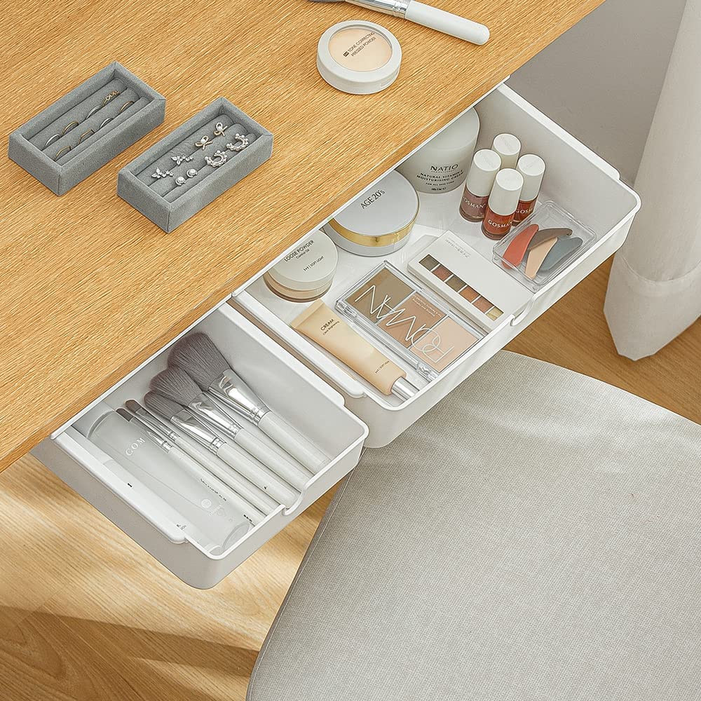 FRETONBA 2 Under Desk Drawer, White Hidden Organizer, Self-adhesive