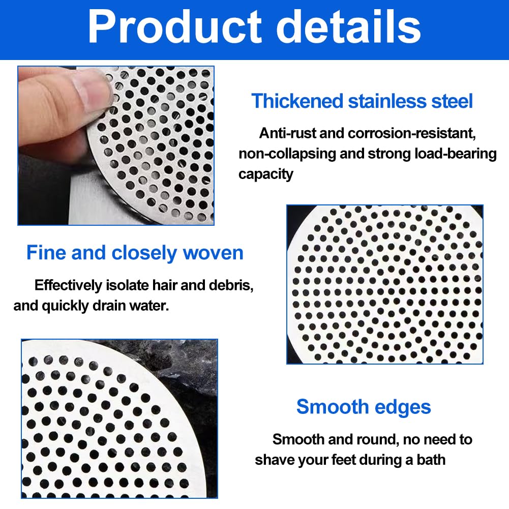 1Pcs Shower Drain Hair Catcher, Stainless Steel Drain Cover, Reusable Anti-Slip Bathroom Sink Strainer, for Bathroom and Kitchen