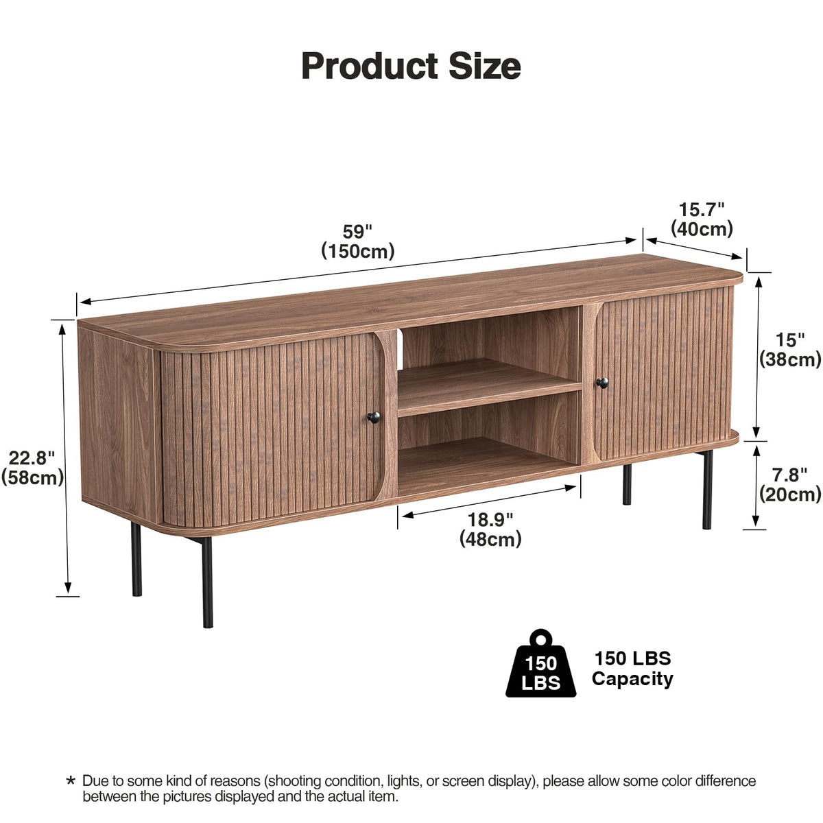 Yvsevnr Long TV Units for Living Room 150cm TV Stand Cabinet with 2 Sliding Doors, TV Console for 65 Inch TV