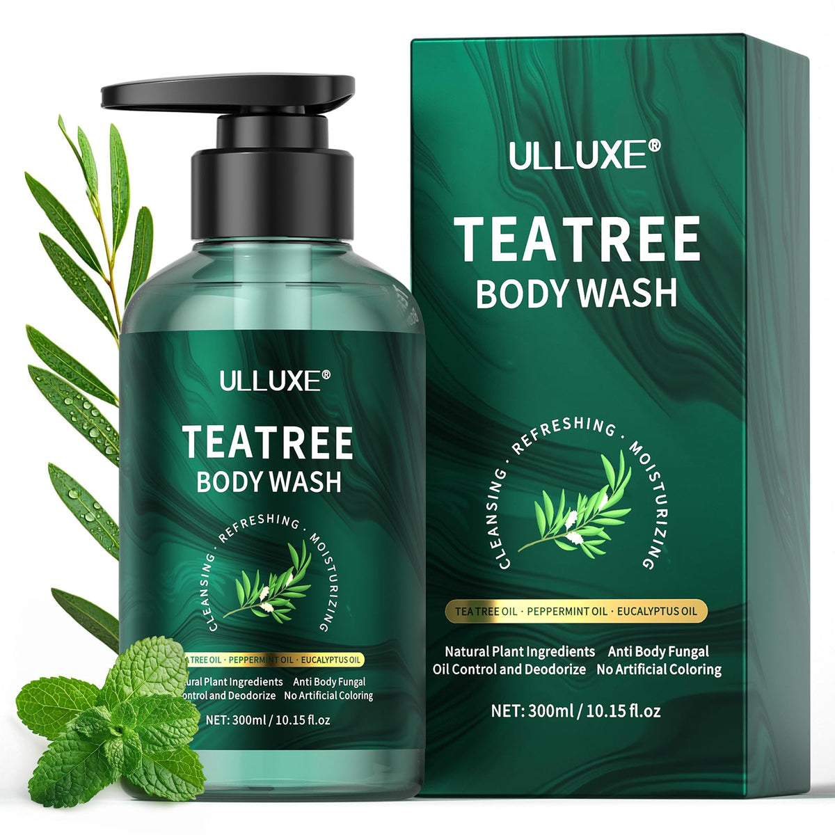 Tea Tree Body Wash - Anti Fungal Shower Gel for Back Acne, Athlete's Foot & Body Odor, Tea Tree Shower Gel with Peppermint Oil and Eucalyptus Oil,