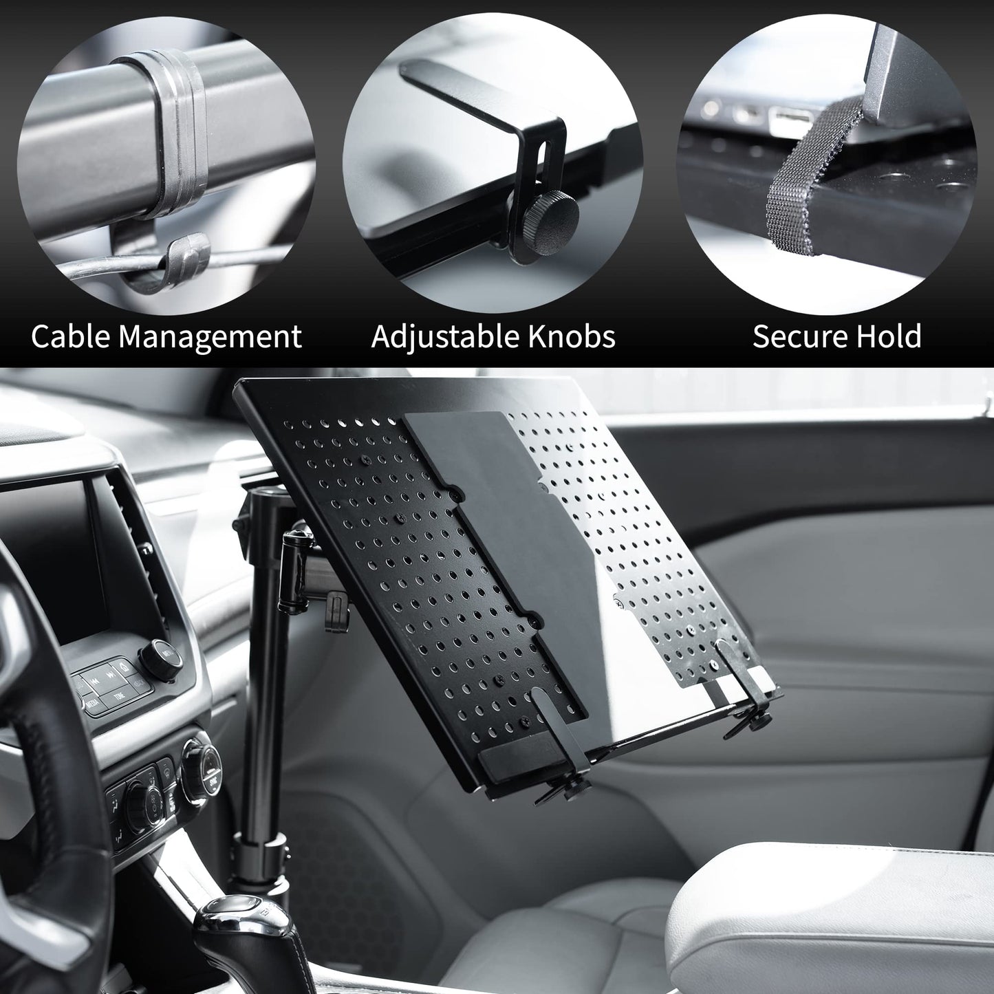 VIVO Single Laptop Car Mount, Fully Adjustable Extension, Notebook Stand for Trucks, Vans, and SUVs, Articulation and Height Adjustment, Black
