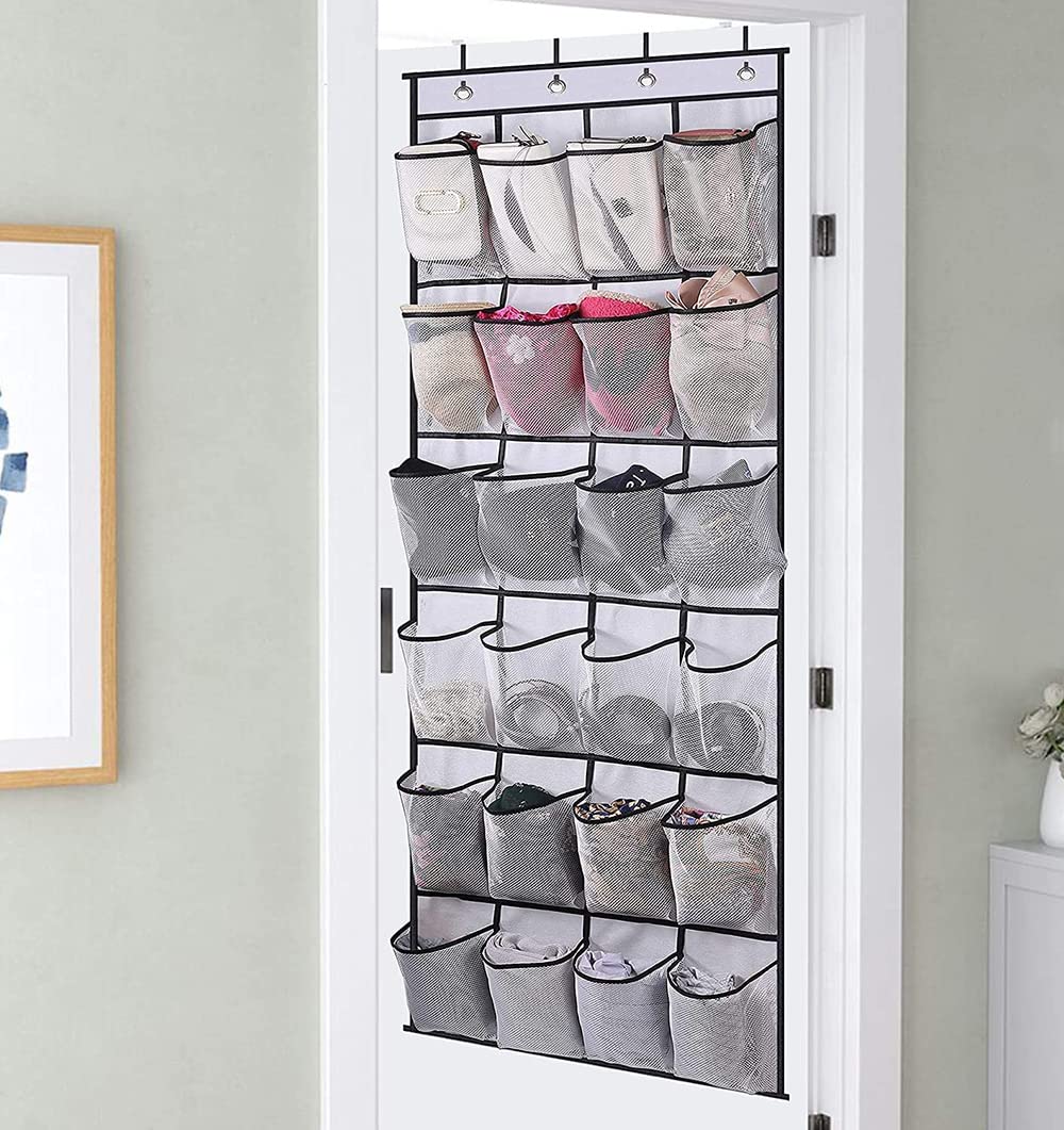 Hsthe Sea Hanging Organiser Over the Door 24 Large Mesh Pockets Storage hanger for Bedroom Bathroom Closet with 4 Hooks
