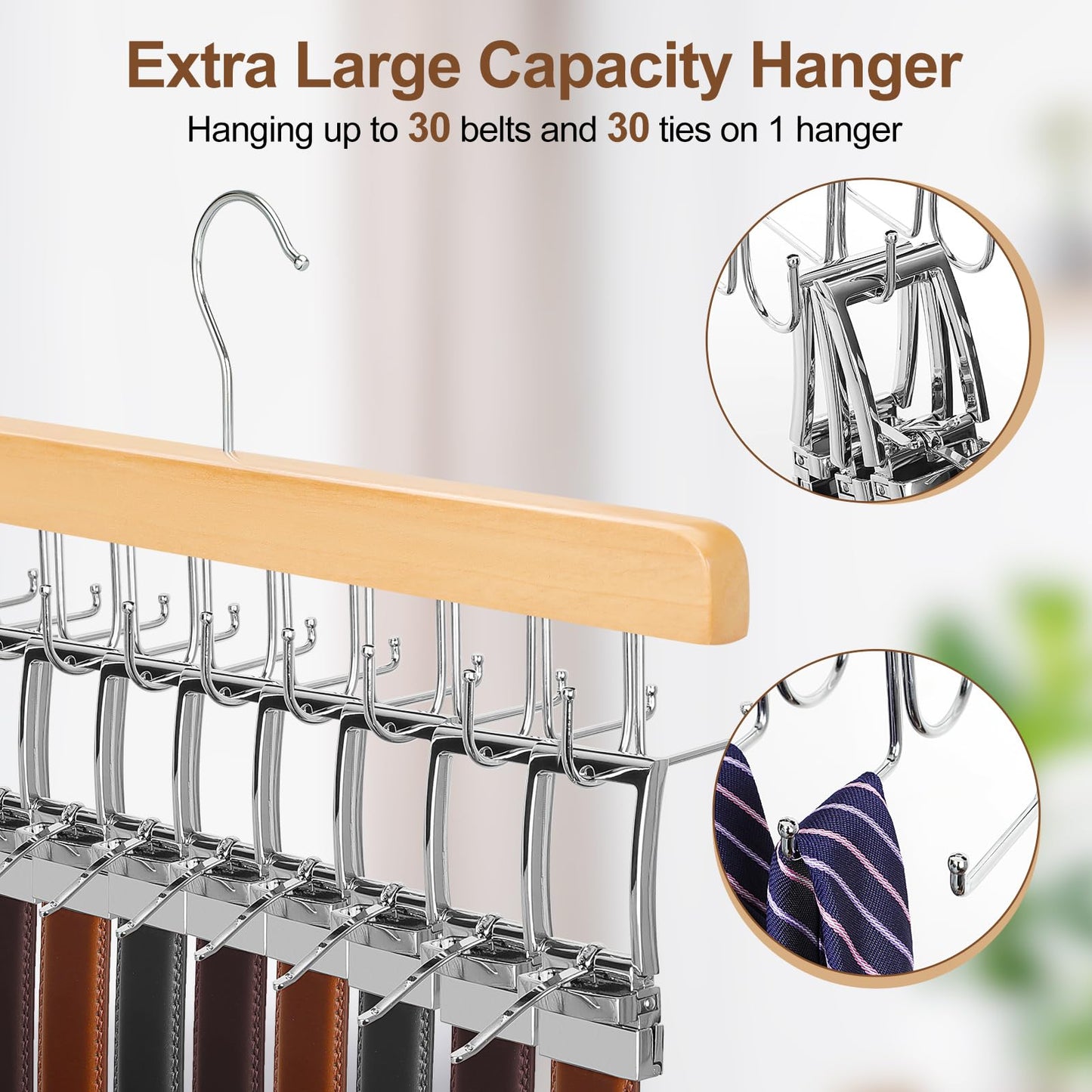 TOPIA HANGER 2 Pack 2 in 1 Belt Tie Hanger for Closet Max 60 Belts with 60 Ties Capacity