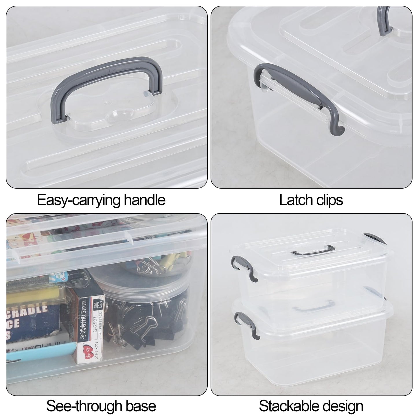 Fosly 6 Packs 8 Liter Storage Containers, Please Clear Box with Handle