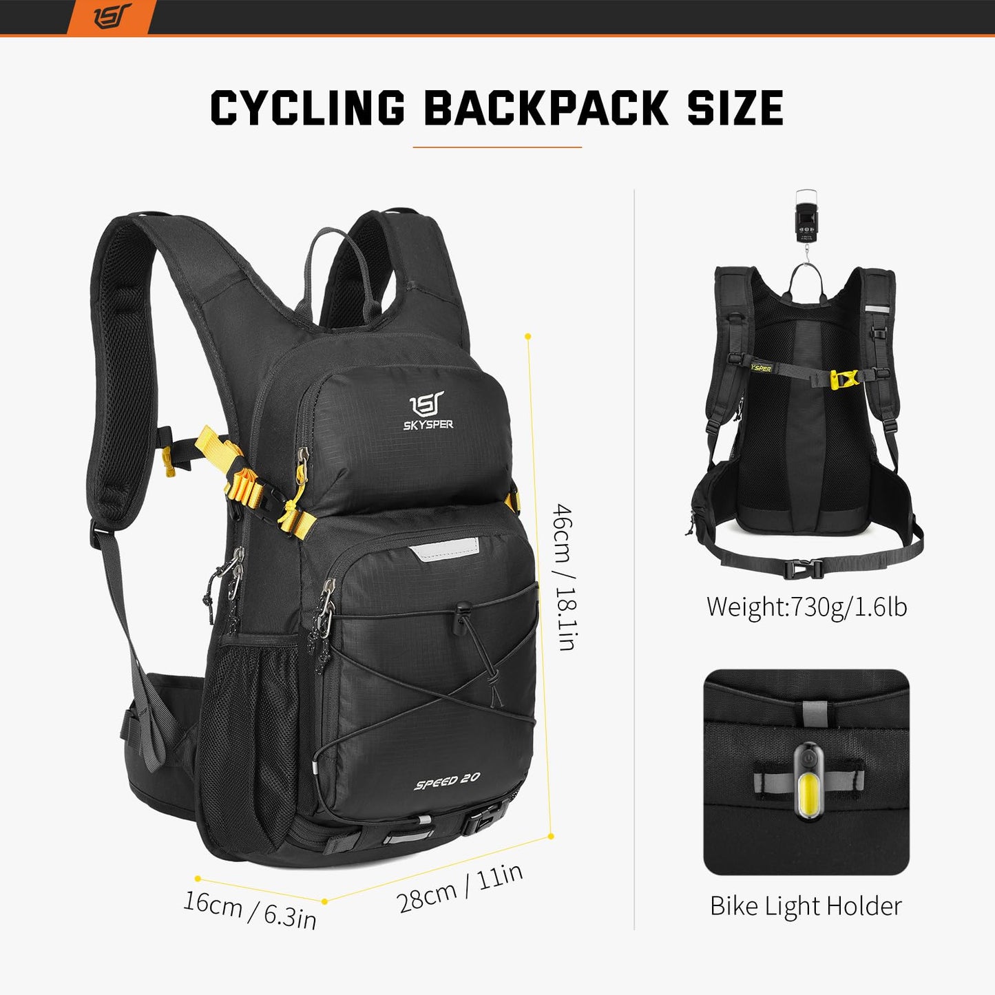 SKYSPER Cycling Backpack 20L Lightweight Bike Backpack for Men Women Running Rucksack for Biking Hiking Climbing(Black)