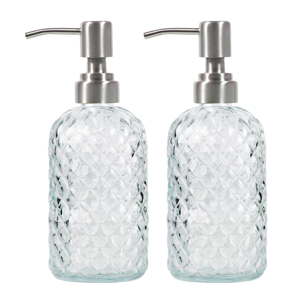 Funly mee Bathroom & Kitchen Glass Hand and Dish Soap Dispenser with 304 Rustproof Stainless Steel Pump (Clear-2pack)