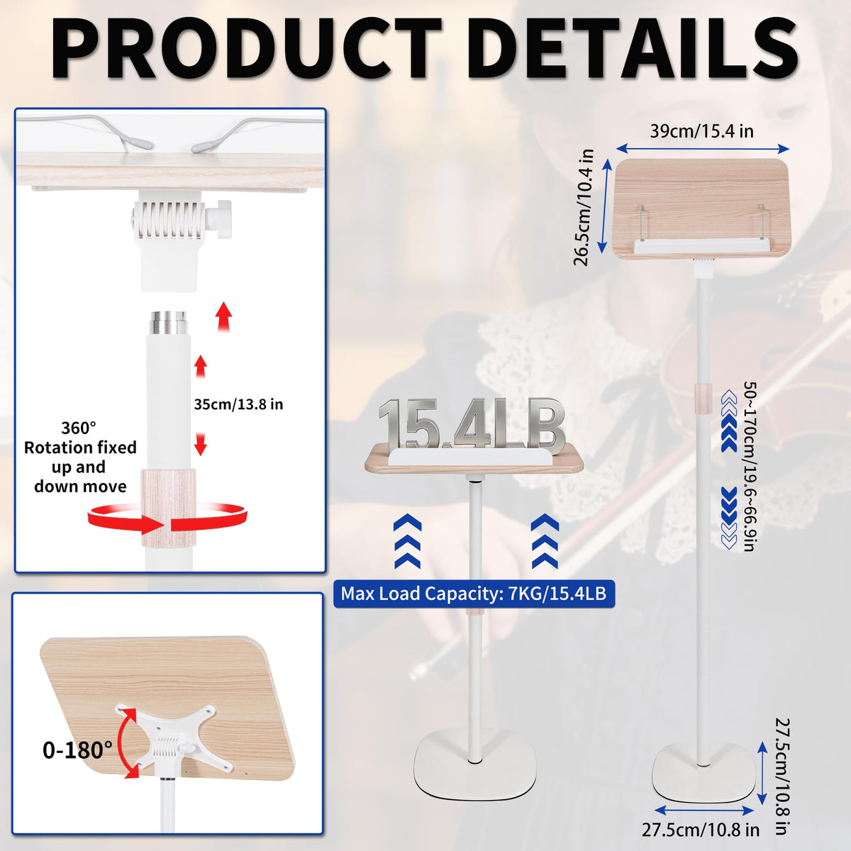 OUUTMEE Height Adjustable 50 to170CM Standing Reading Stand with Foldable