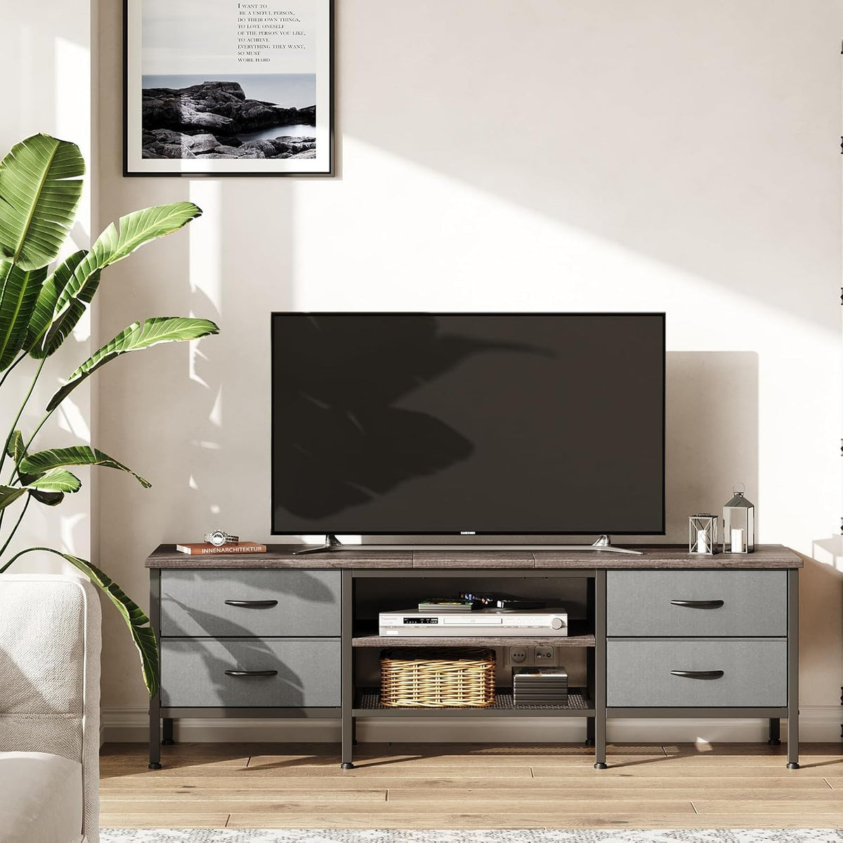 CAIYUN TV Stand with Storage, TV Table 63 Inch with Drawers for 65 70 Inch TV, TV Console Table, TV Bench for Living Room, Bedroom(Grey,63 Inch)