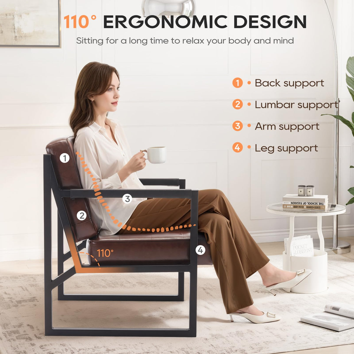 COLAMY Mid Century Modern Accent Chair Set of 1, Comfy Living Room Armchair with Metal Legs