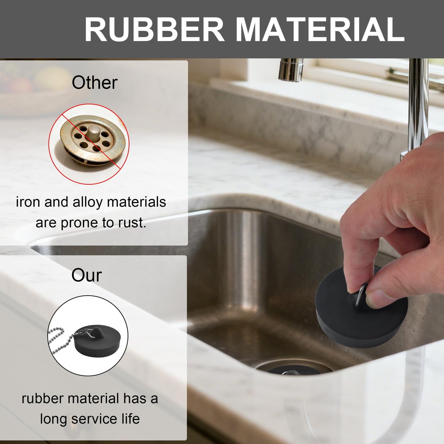 SZWLJ 4PCS(1.77in*2 & 1.85in*2) Black Sink Plug, Rubber Bath Plug